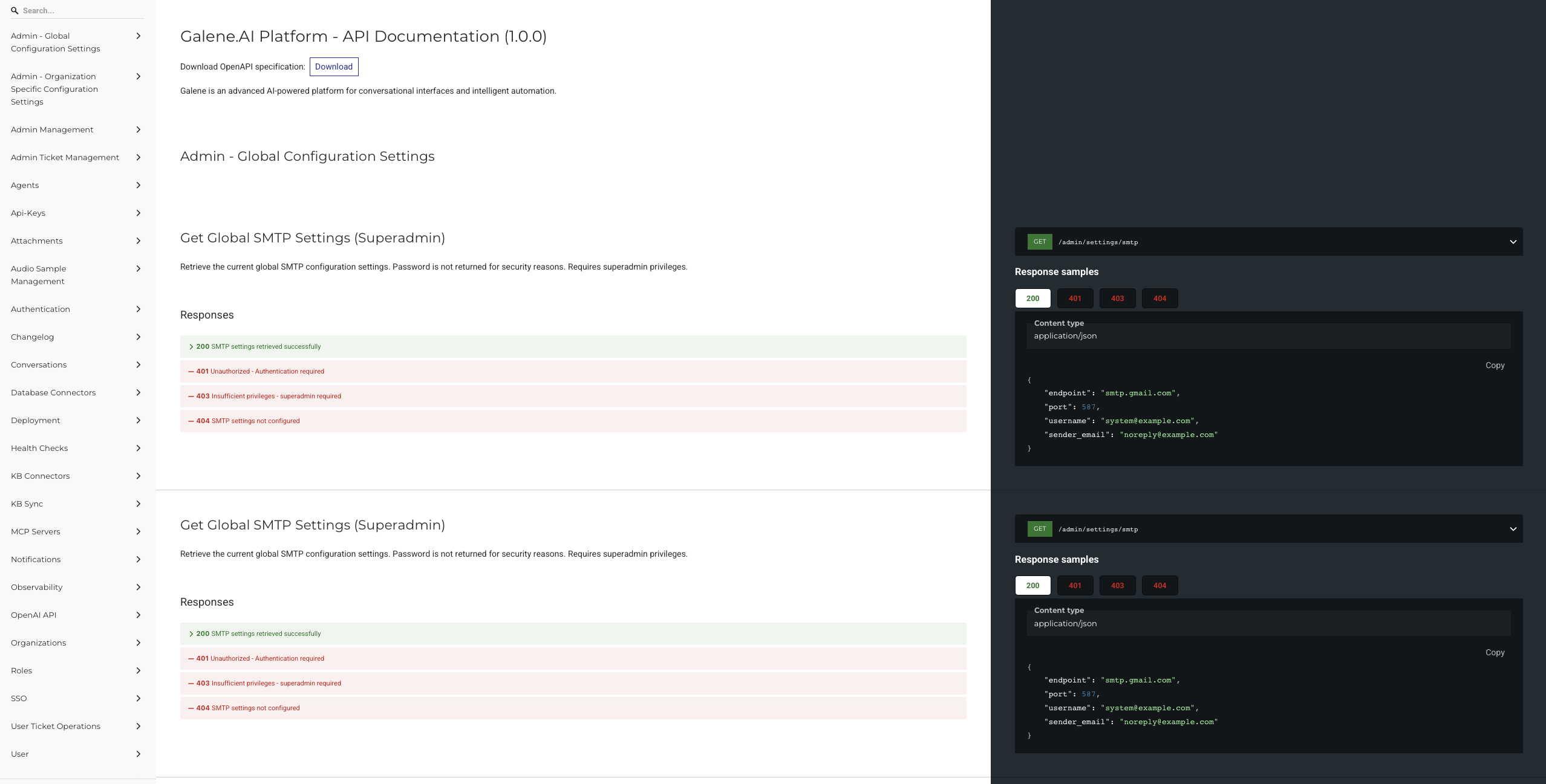 Interface de documentação da API
